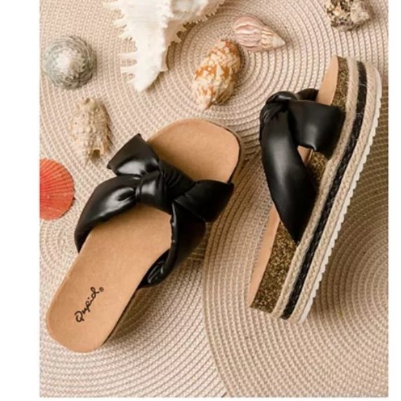 New with Box Qupid Cancun Women's Slide Platform Black Sandals SZ 9 - Picture 2 of 13